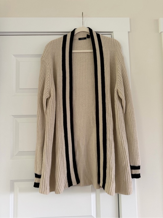 RDI Sweaters - RDI Cream Open-Front Cardigan with Black Stripe Trim